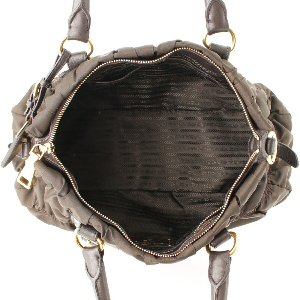 Prada Tessuto Gaufre Gathered Handbag Dark Khaki - Picture 6 of 9